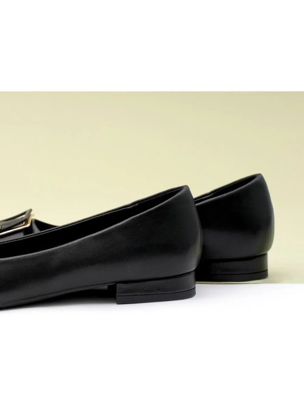 Women's Black Pointed Toe Square Buckle Flats Elegant Slip-On Comfortable Shoes